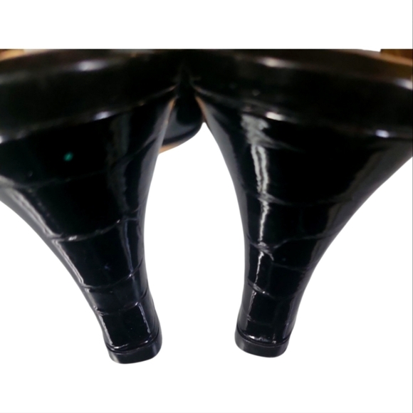 Anyi Lu Women's Black Peep-Toe Slingback Patent Leather Made In Italy Heels - Picture 3 of 9